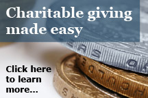 (Image showing stacked coins) Charitable giving made easy – Click here to learn more